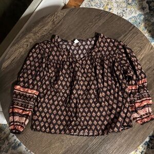 Old Navy Brown and Orange Floral Boho Top